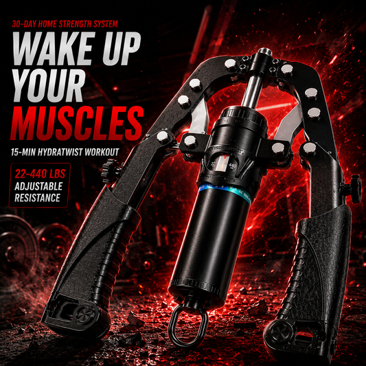 Black resistance training device with text about a workout system on a fiery background
