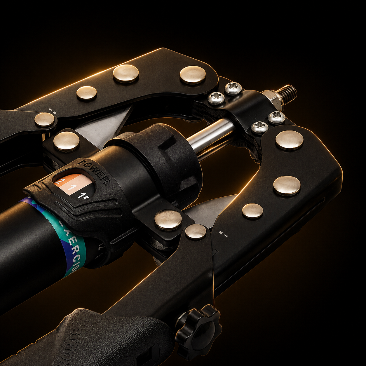 Close-up of a mechanical component with metallic parts on a dark background